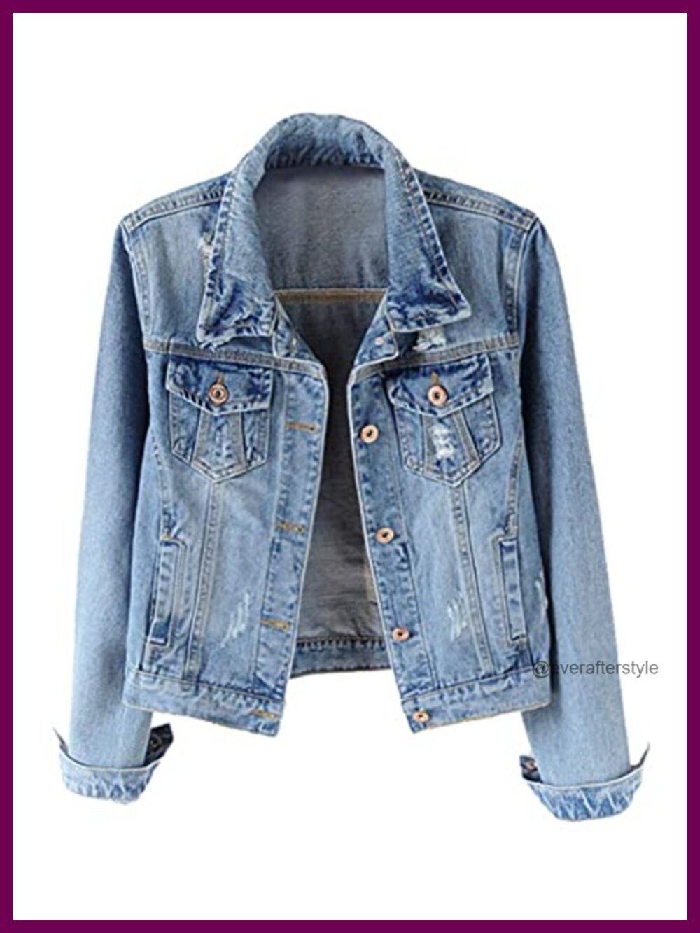 Distressed Ripped Denim Jacket Women Long Sleeve Button Up Classic Vintage
